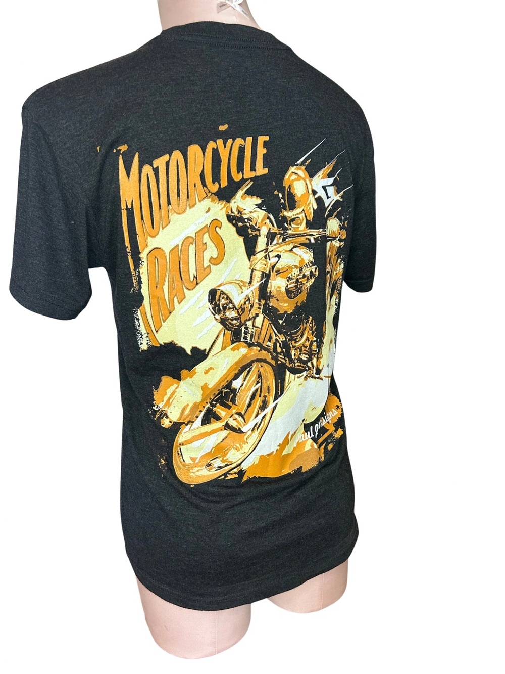 Motorcycle Races Graphic Tee - Black with Gold Print